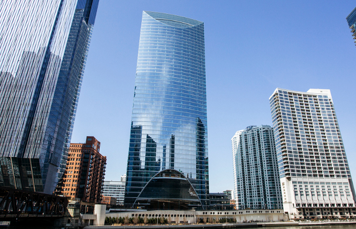 Modern workspace at River Point, Chicago—located in a premium area.
